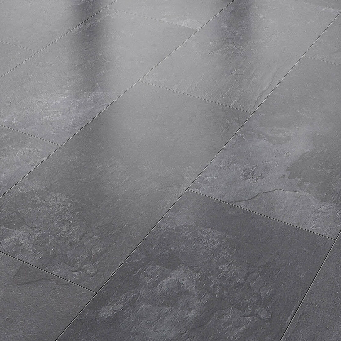 Laminat Fliesen- Stein- und Marmoroptik Neuwied in grau Schiefer. Laminatboden bei Vinylshop24. Einfache Verlegung, robust & pflegeleicht.