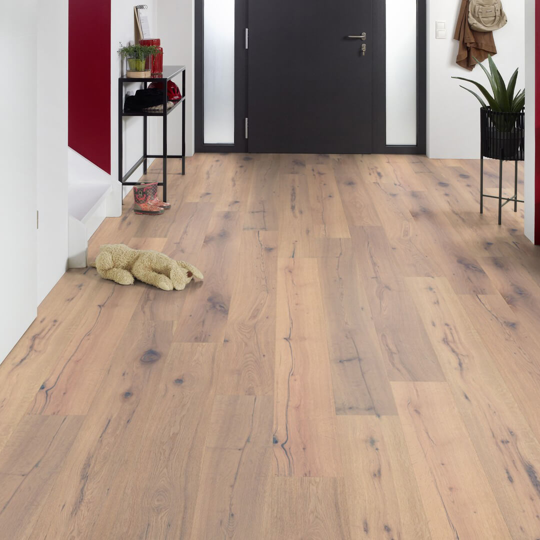 Hochwertiger Parkettboden Aurich aus Eiche – Klickparkett und Fertigparkett zum einfachen Verlegen. Robustes Echtholz Parkett mit natürlicher Optik für stilvolle Wohnräume