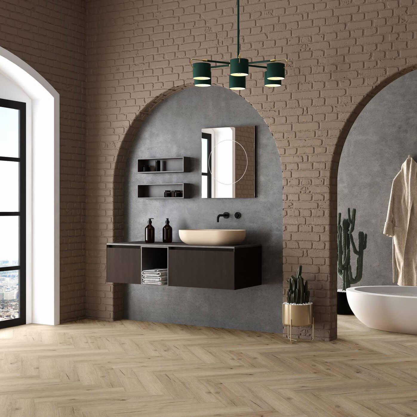 Vinylboden Ulm in Eiche Fischgrätmuster Herringbone. Klebevinyl - klassisch und rustikal bei Vinylshop24