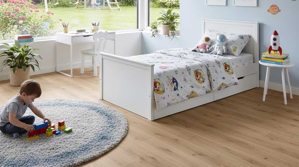 Klebevinyl im Kinderzimmer in Holzoptik