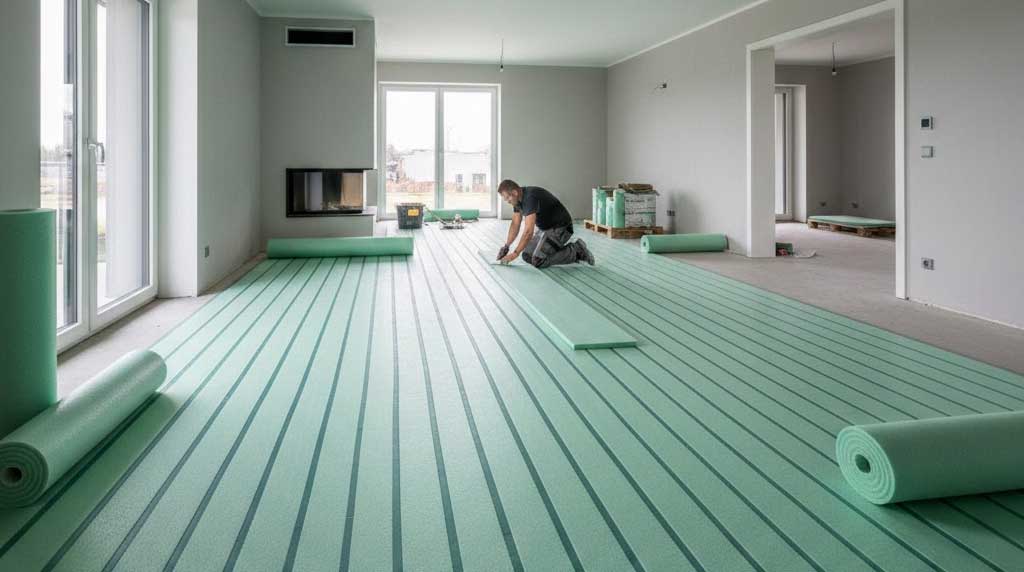 Trittschalldämmung ausgelegt im Wohnzimmer