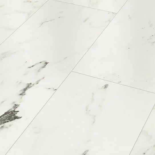 Laminat Fliesen- Stein- und Marmoroptik Worms in weiß. Laminatboden bei Vinylshop24. Einfache Verlegung, robust & pflegeleicht. 