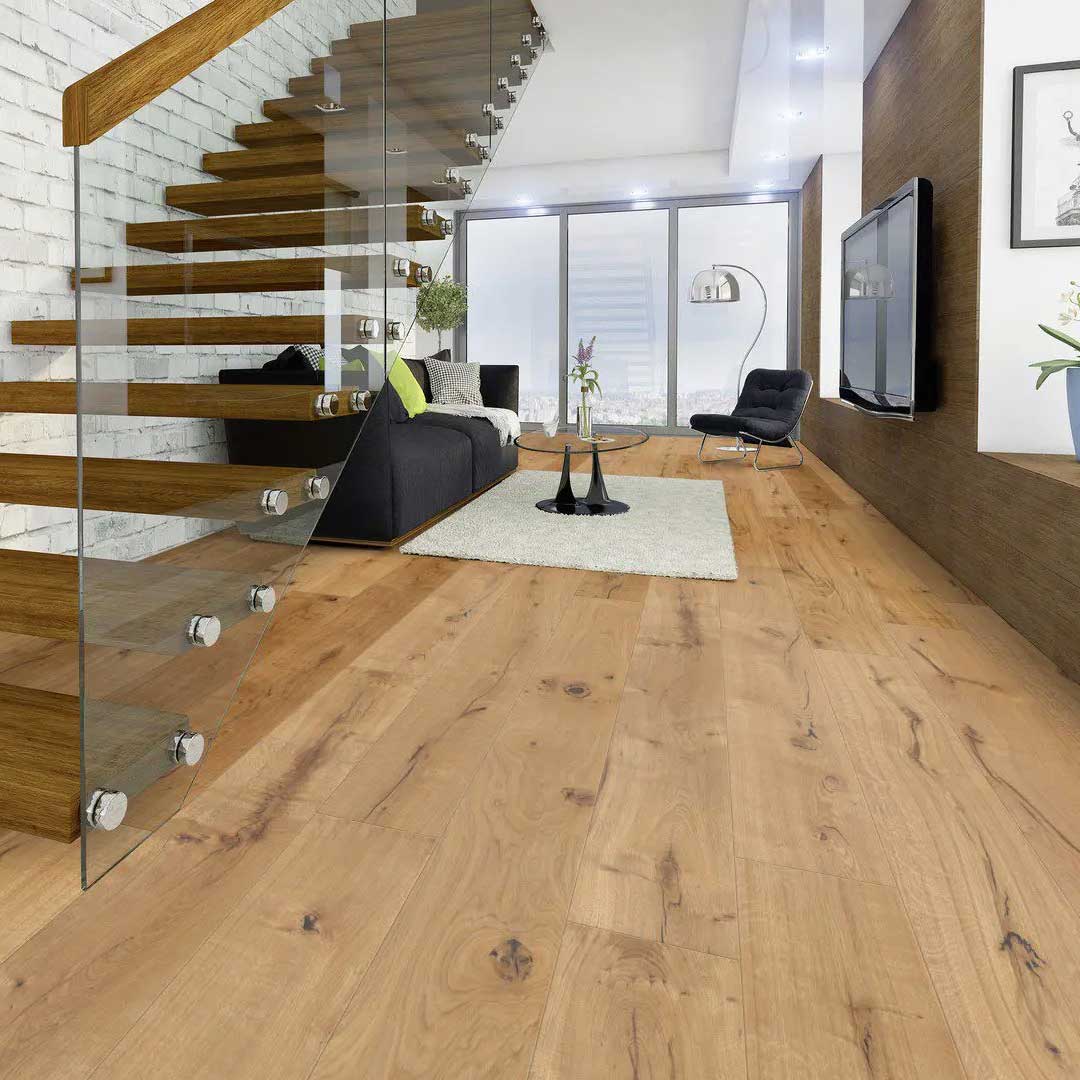 Parkett Eiche Leer im Wohnzimmer verlegt von Vinylshop24