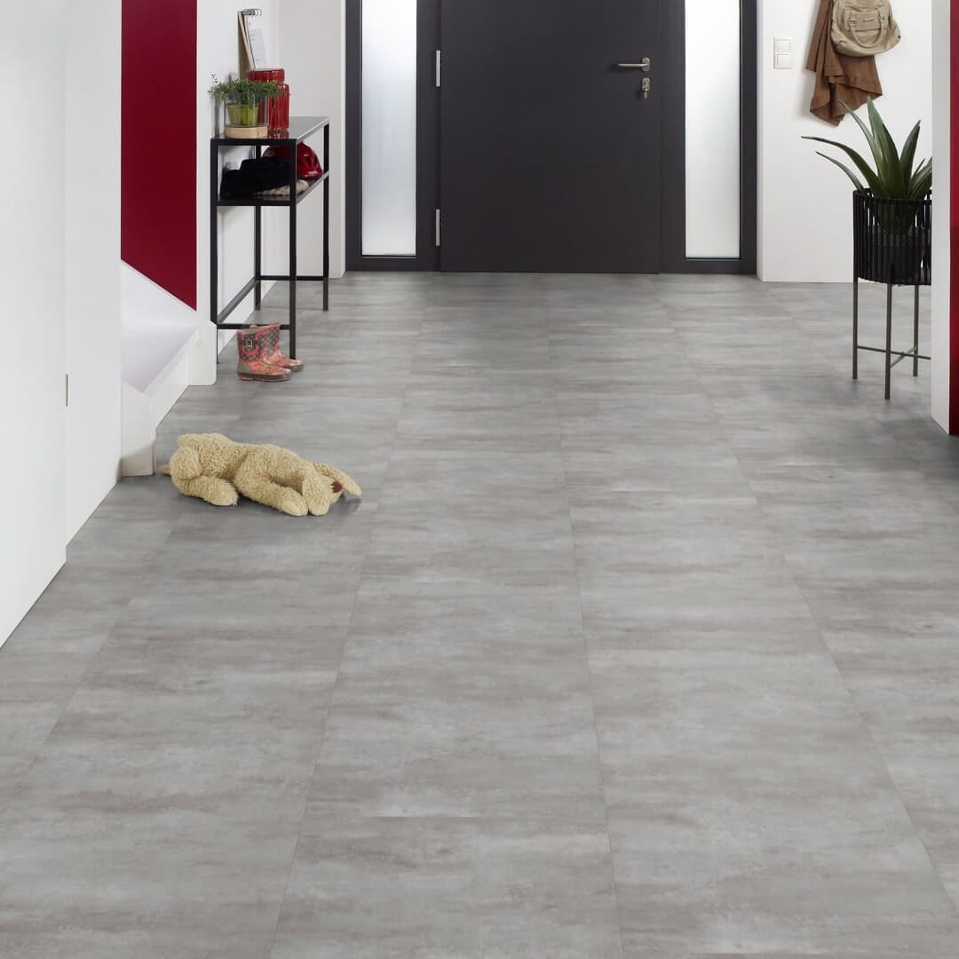 Vinylboden in Fliesenoptik – hochwertiges Klick-Vinyl der EleganceLock-Serie Brüssel in grau, modern, pflegeleicht und wasserdicht, erhältlich bei vinylshop24
