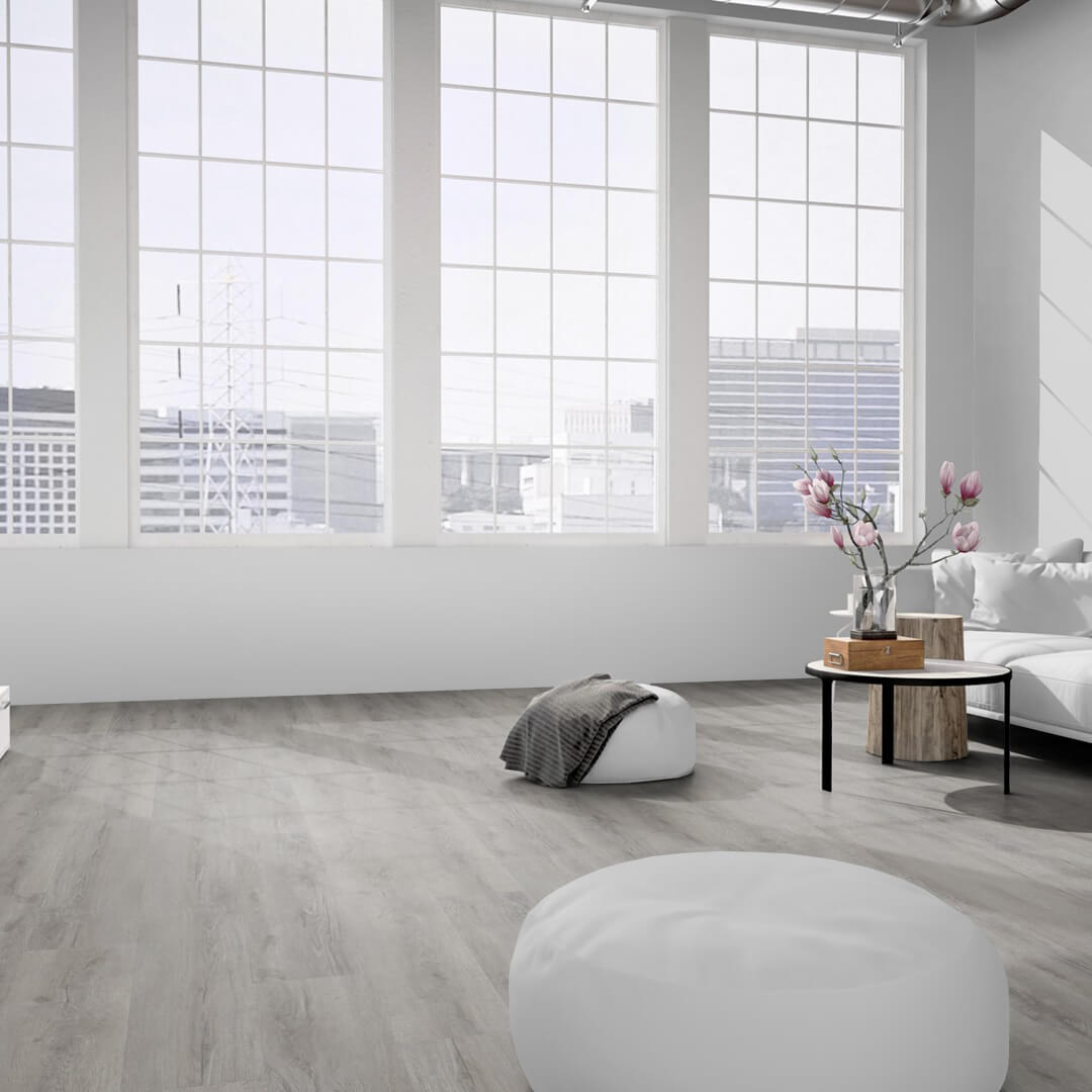 Vinylboden in Holzoptik – elegantes Klick-Vinyl der EleganceLock-Serie Madrid im grauen Landhausdielen-Design, modern und wasserdicht, erhältlich bei vinylshop24